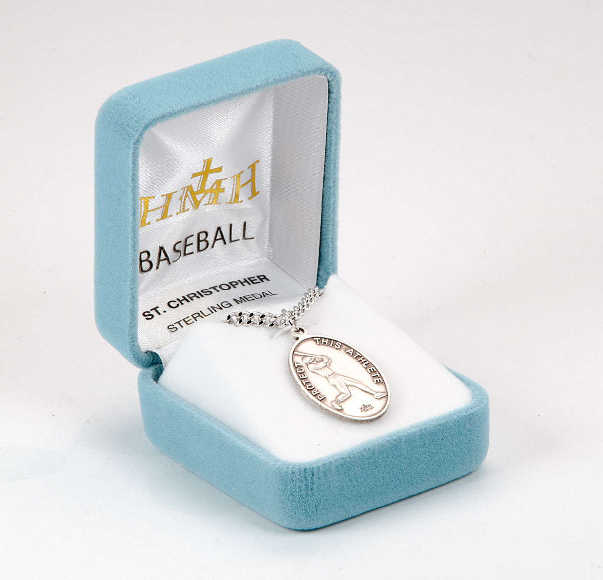 Saint Christopher Oval Sterling Silver Baseball Male Athlete Medal