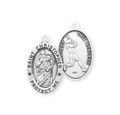 Saint Christopher Oval Sterling Silver Baseball Male Athlete Medal