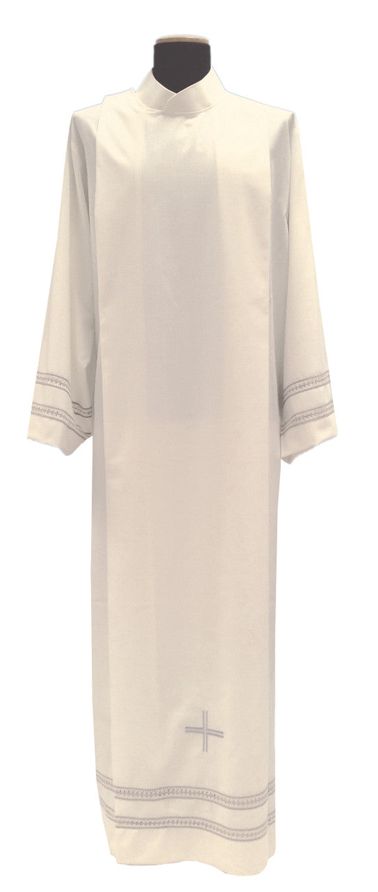 Double Lace Insert and Embroidered Cross Alb - Front Wrap Velcro
