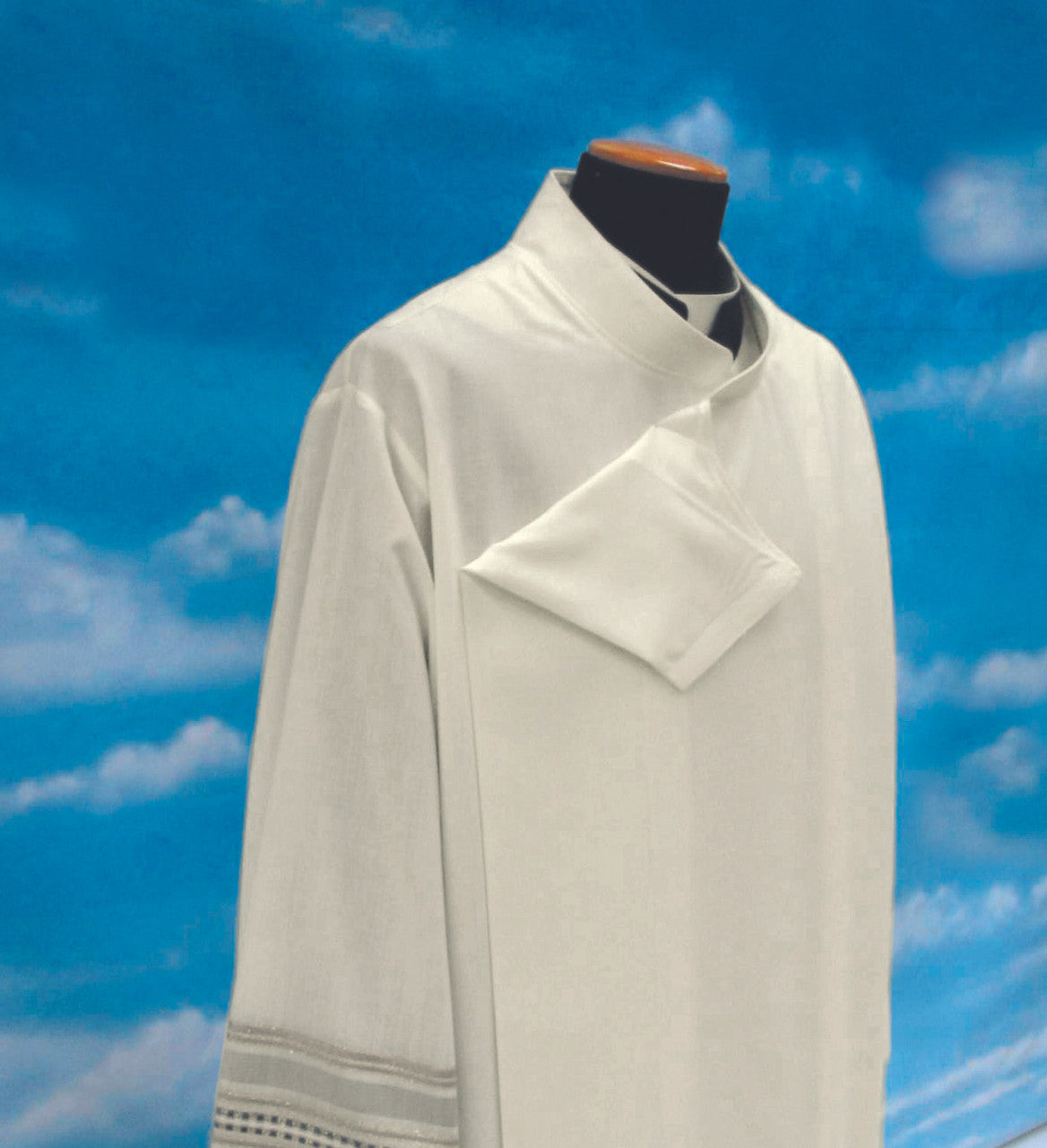 Double Lace Insert and Embroidered Cross Alb - Front Wrap Velcro