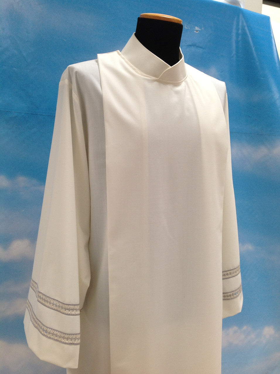 Double Lace Insert and Embroidered Cross Alb - Front Wrap Velcro