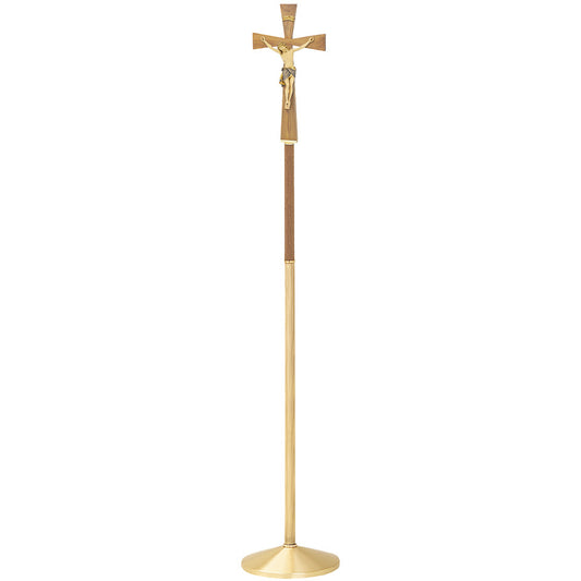 Walnut Processional Crucifix with Maplewood Carved Corpus | Walnut/Satin Bronze