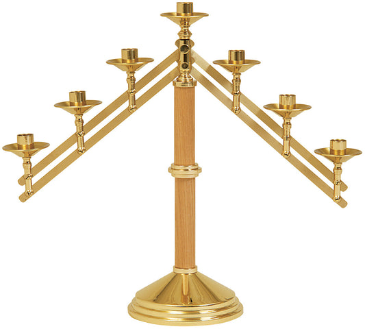 K752 Altar Candelabra | 7 Light | Solid Brass/Oak Wood