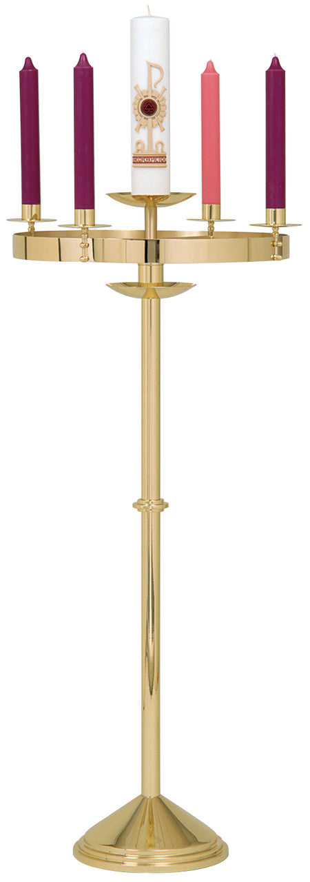 K556 Standing Combo Advent Wreath & Paschal Candle Holder | Solid Brass