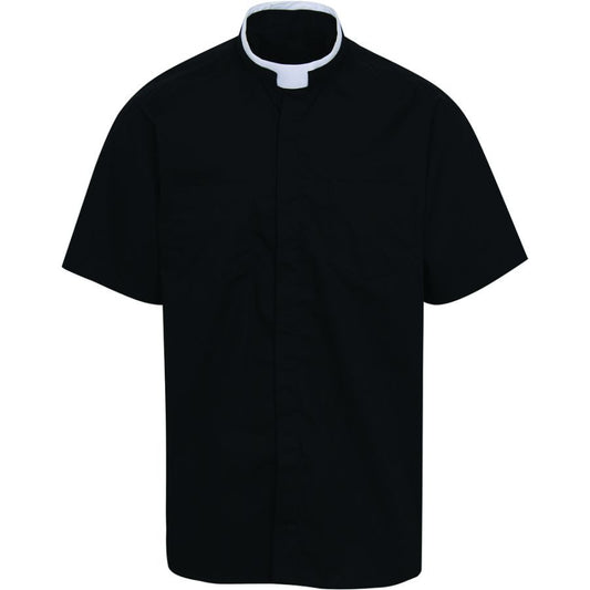Black Clergy Shirt | Tonsure Collar | Short Sleeve | Poly/Cotton