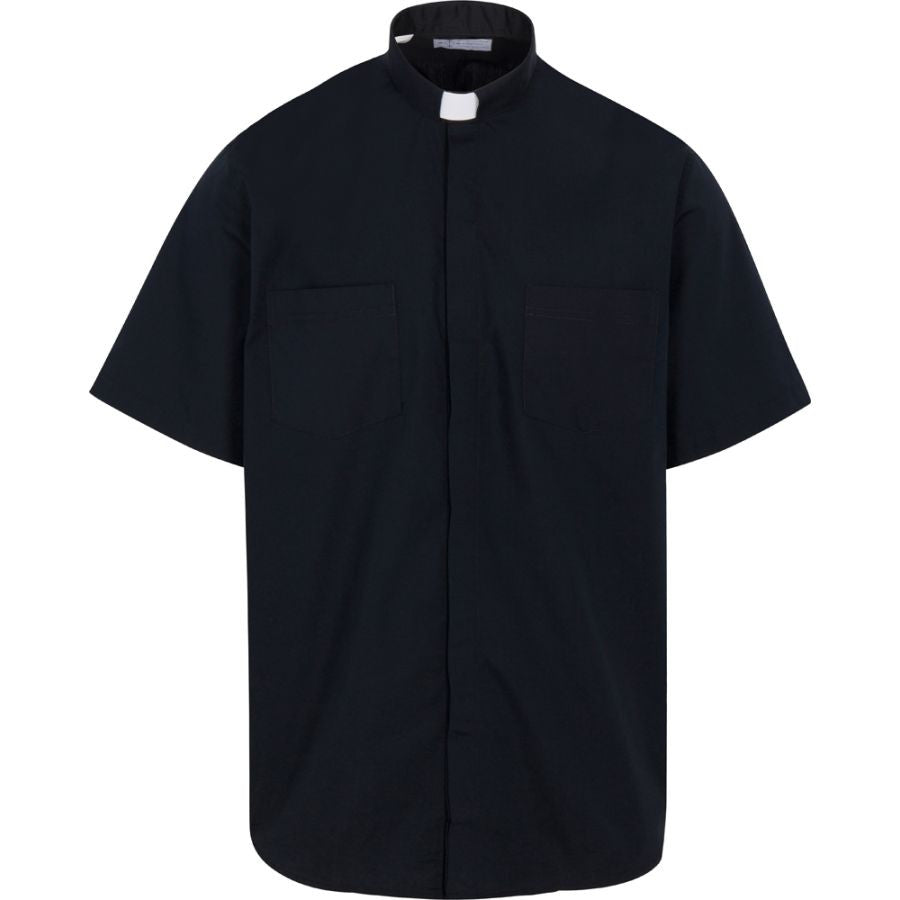 Black Clergy Shirt | Tab Collar | Short Sleeve | Poly/Cotton
