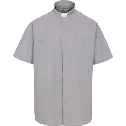 Ample Cut Grey Clergy Shirt | Tab Collar | Short Sleeve | Poly/Cotton