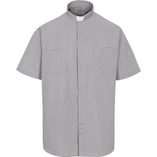 Ample Cut Grey Clergy Shirt | Tab Collar | Short Sleeve | Poly/Cotton