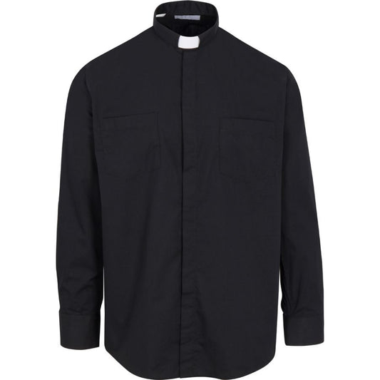 Black Clergy Shirt | Tab Collar | Long Sleeve | Poly/Cotton