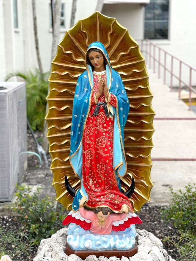 60" Fiberglass Our Lady of Guadalupe Statue | Multiple Finishes Available | Interior & Exterior | Made in Colombia