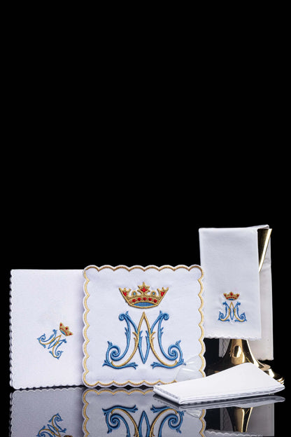 Embroidered Marian Crown Altar Linen Set