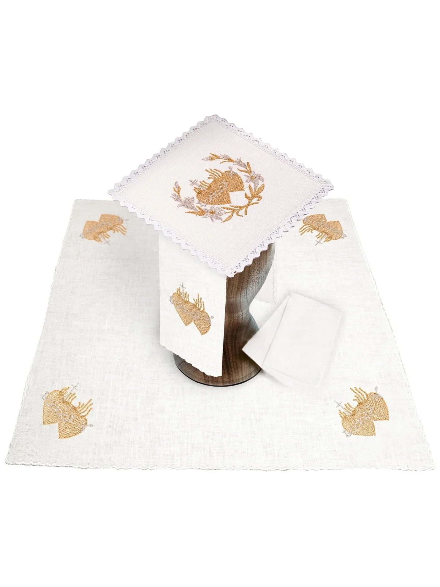 Embroidered Sacred Hearts Linen Set