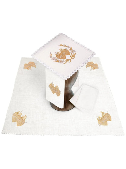 Embroidered Sacred Hearts Linen Set
