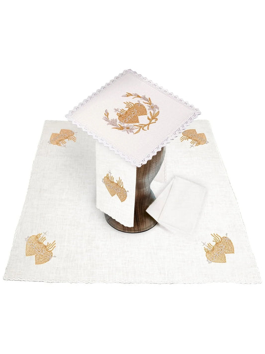 Embroidered Sacred Hearts Linen Set