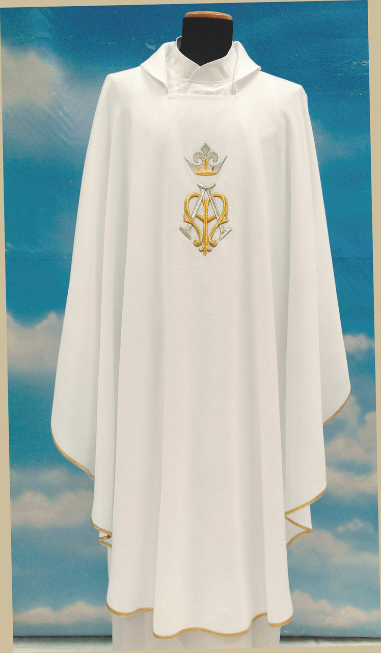 Marian Symbol with Crown Concelebrants Chasuble | Square Collar | 100% Poly