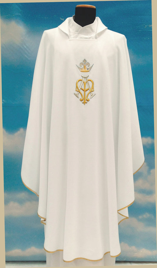 Marian Symbol with Crown Concelebrants Chasuble | Square Collar | 100% Poly