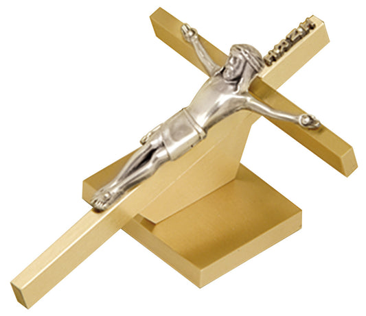 6" Flat Altar Crucifix with Silver Corpus | Solid Brass