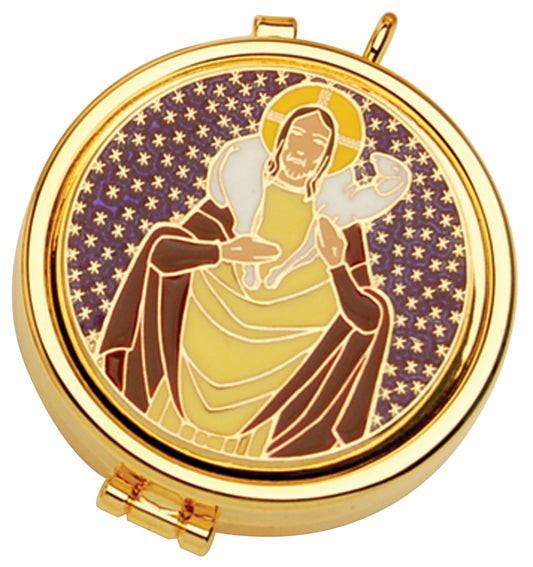 K83 Enameled Good Shepherd Pyx | 24K Gold-Plated | Holds 7 Hosts