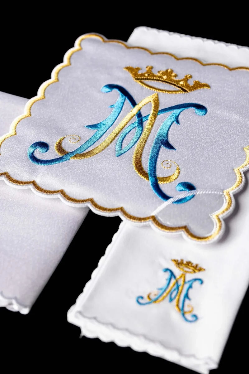 Embroidered Marian Symbol Altar Linen Set
