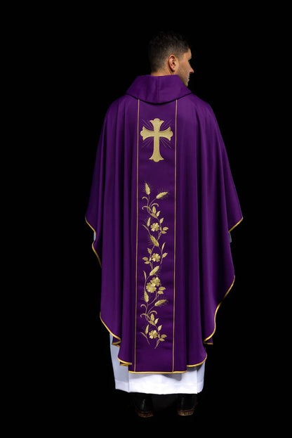 Lightweight Embroidered Cross & Wheat Chasuble | All Colors | Made in Poland