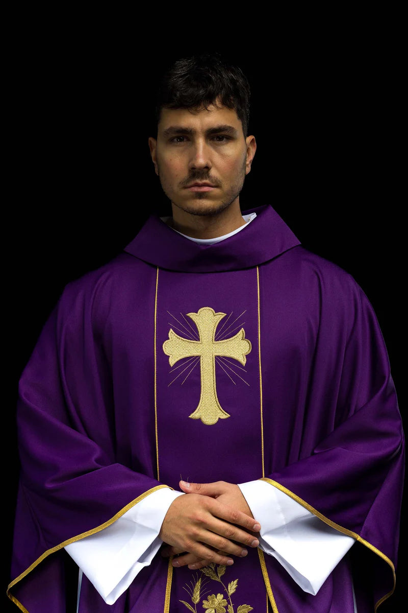 Lightweight Embroidered Cross & Wheat Chasuble | All Colors | Made in Poland