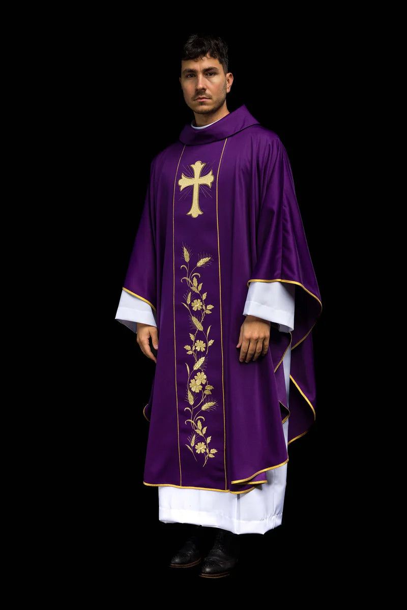 Lightweight Embroidered Cross & Wheat Chasuble | All Colors | Made in Poland