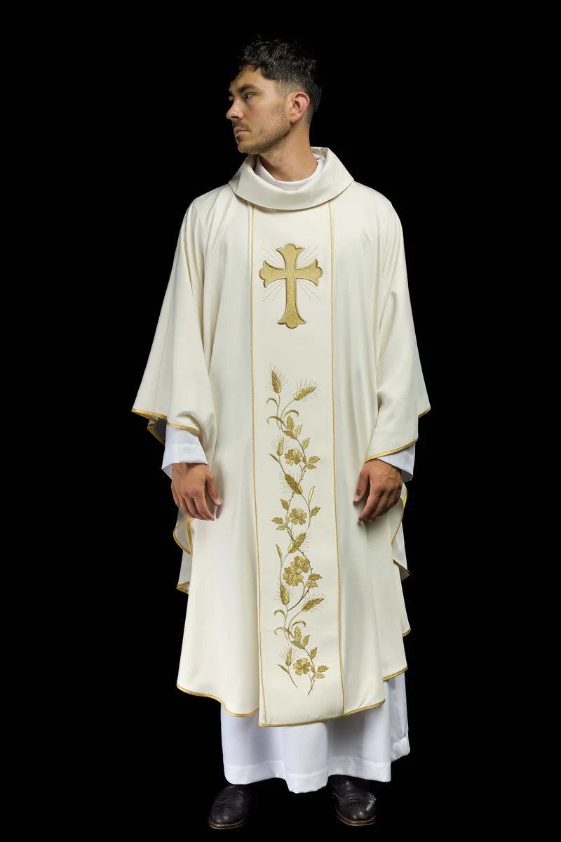 Lightweight Embroidered Cross & Wheat Chasuble | All Colors | Made in Poland