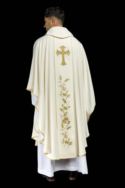 Lightweight Embroidered Cross & Wheat Chasuble | All Colors | Made in Poland