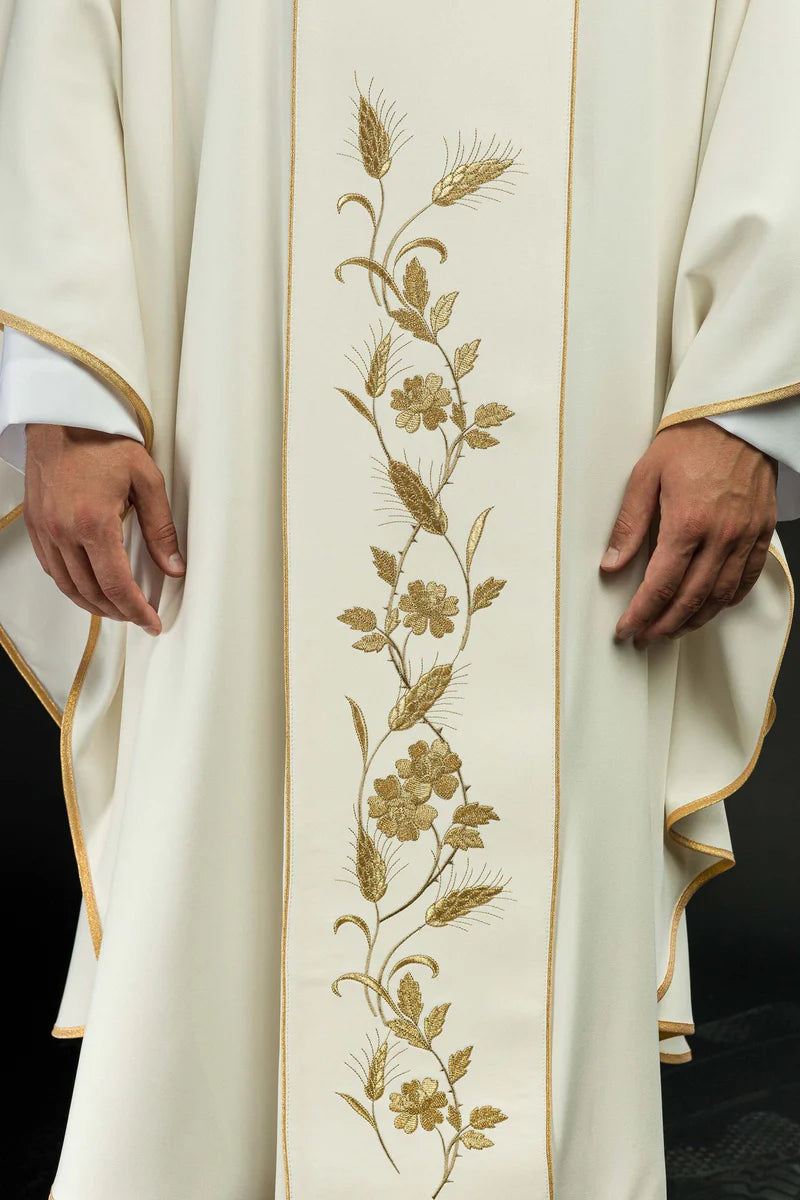 Lightweight Embroidered Cross & Wheat Chasuble | All Colors | Made in Poland