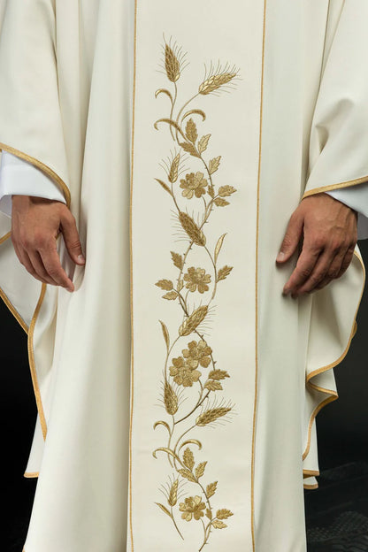 Lightweight Embroidered Cross & Wheat Chasuble | All Colors | Made in Poland