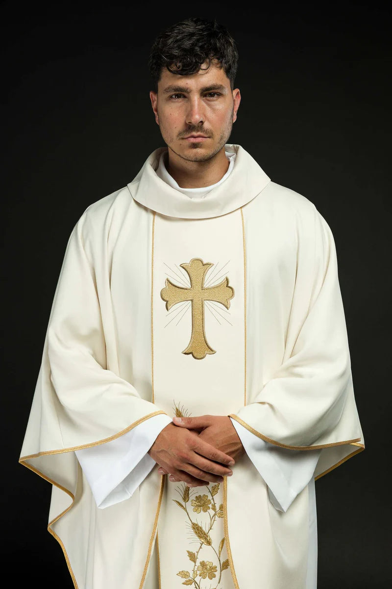 Lightweight Embroidered Cross & Wheat Chasuble | All Colors | Made in Poland
