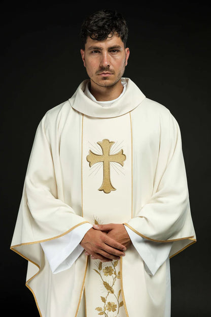 Lightweight Embroidered Cross & Wheat Chasuble | All Colors | Made in Poland