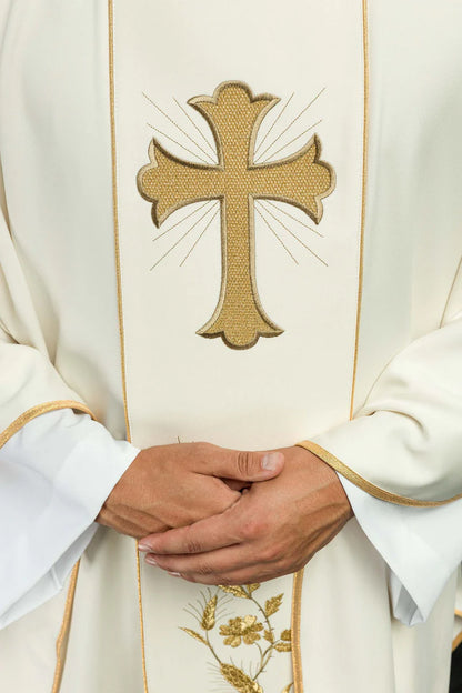 Lightweight Embroidered Cross & Wheat Chasuble | All Colors | Made in Poland