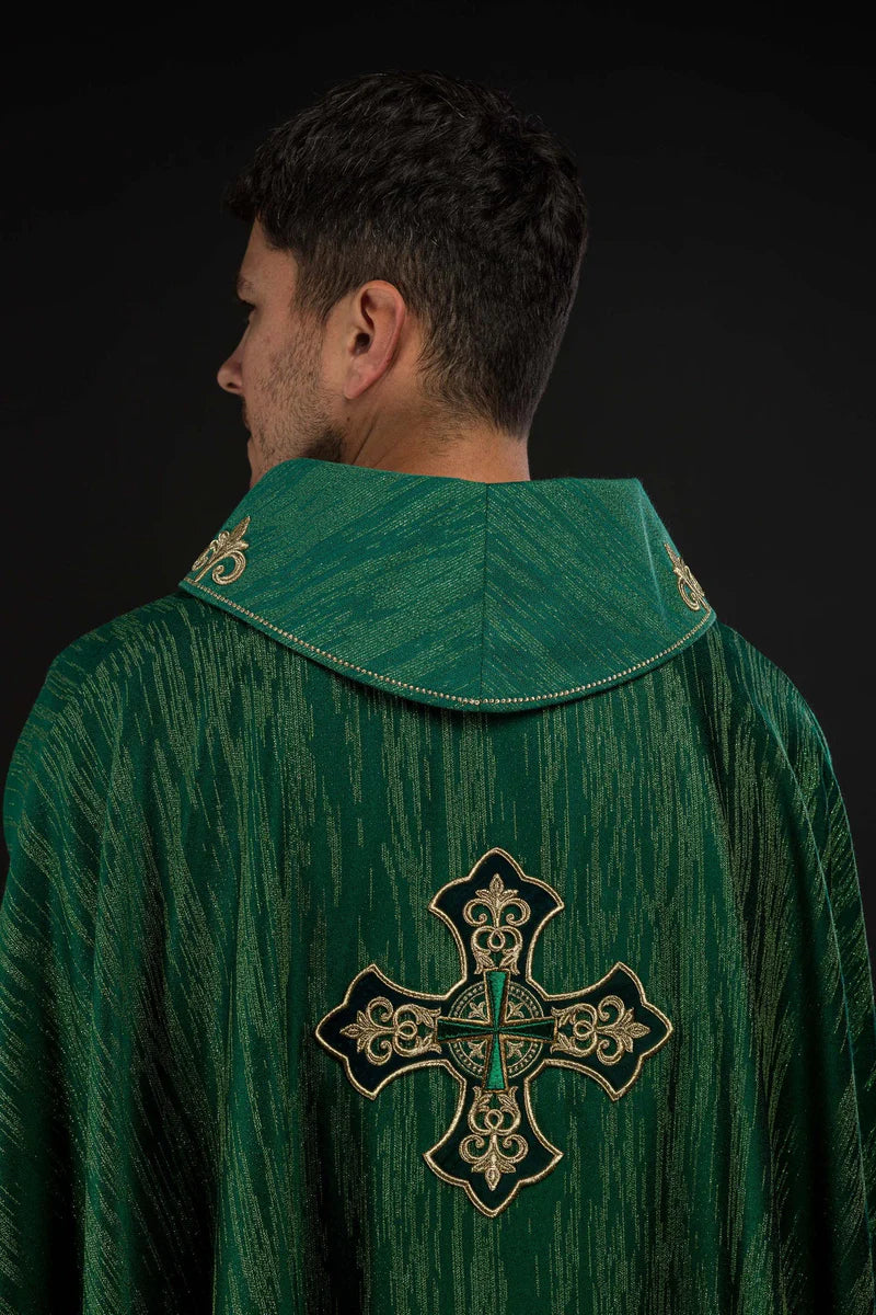 Embroidered Cross Motif Chasuble with Decorative Fabric | All Colors