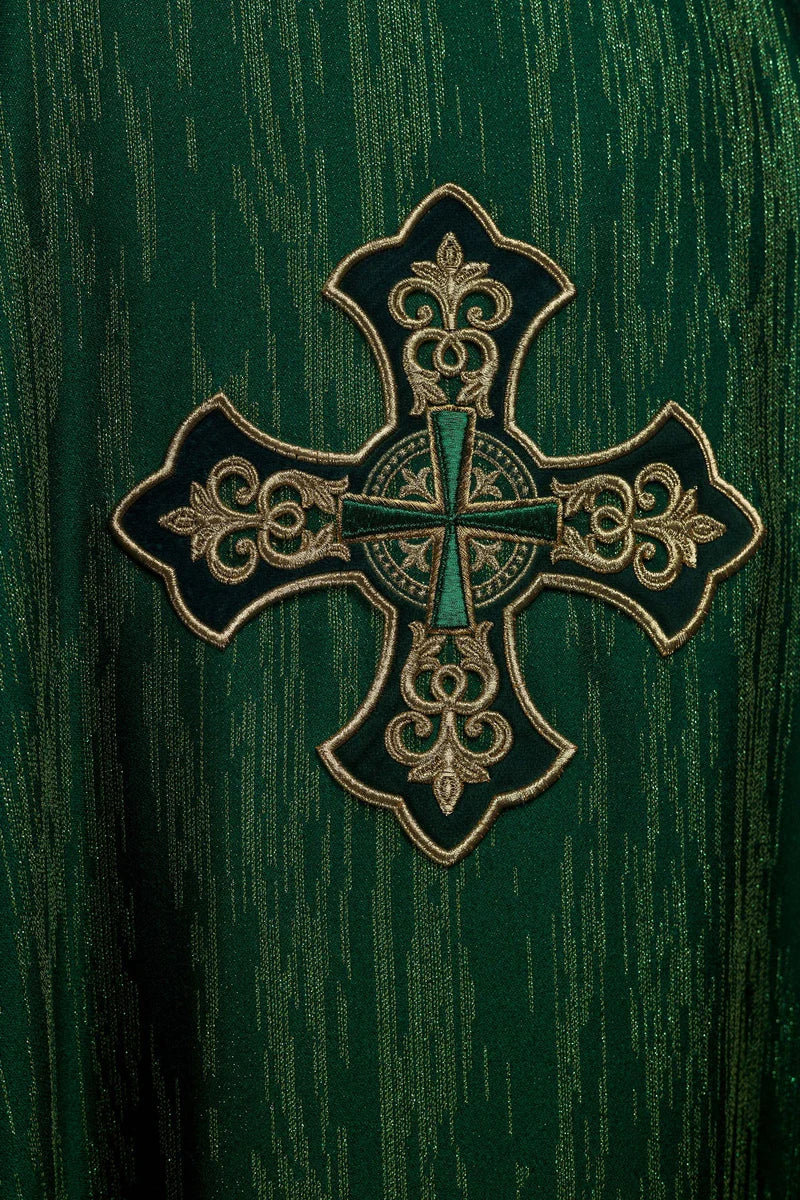 Embroidered Cross Motif Chasuble with Decorative Fabric | All Colors