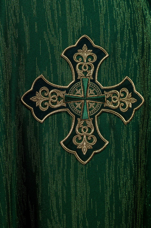 Embroidered Cross Motif Chasuble with Decorative Fabric | All Colors