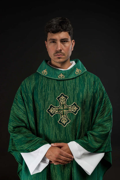 Embroidered Cross Motif Chasuble with Decorative Fabric | All Colors