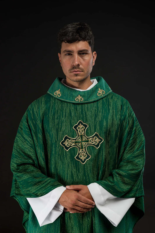 Embroidered Cross Motif Chasuble with Decorative Fabric | All Colors