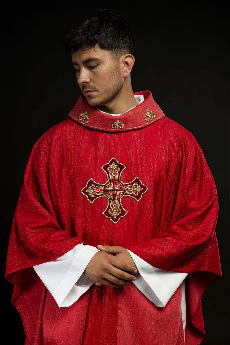 Embroidered Cross Motif Chasuble with Decorative Fabric | All Colors