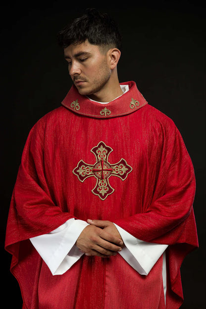 Embroidered Cross Motif Chasuble with Decorative Fabric | All Colors