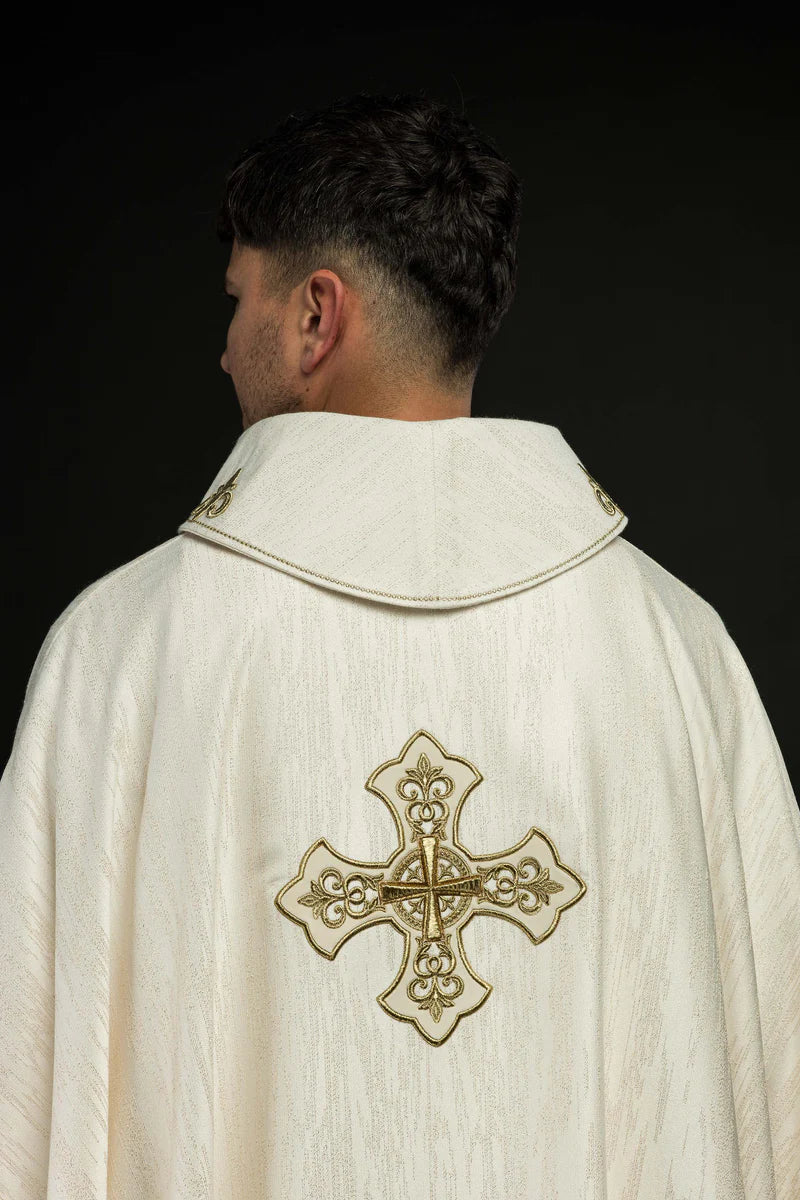 Embroidered Cross Motif Chasuble with Decorative Fabric | All Colors