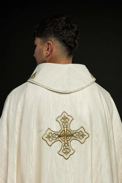 Embroidered Cross Motif Chasuble with Decorative Fabric | All Colors