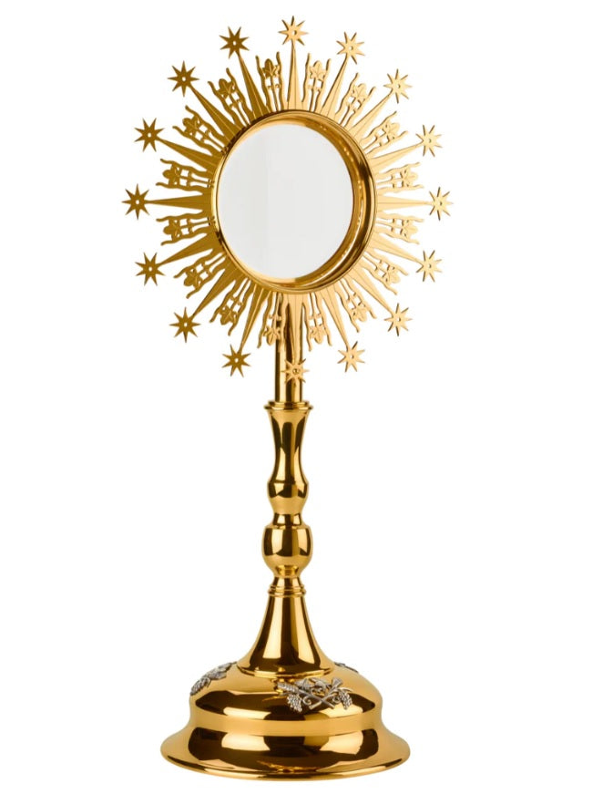 #5583-A Large Stars Monstrance | 24K Gold-Plated | Handmade In Spain | Holds 5-3/4" Host