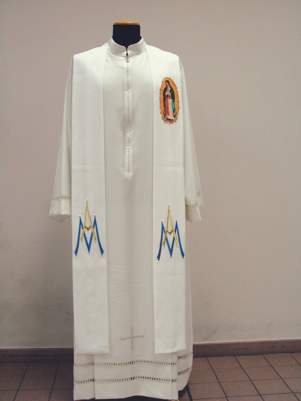 #859 Embroidered Our Lady of Guadalupe Marian Overlay Stole | Mixed Wool