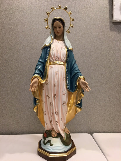 35" Our Lady of Grace Fiberglass Statue | Fancy Finish | Made in Colombia