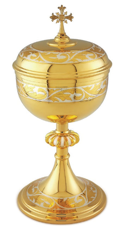 Ornate Chalice & Matching Well Paten | 8", 10oz. | 24K Gold Plated | Made in Poland