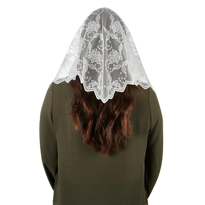 White Scallop Floral Chapel Veil