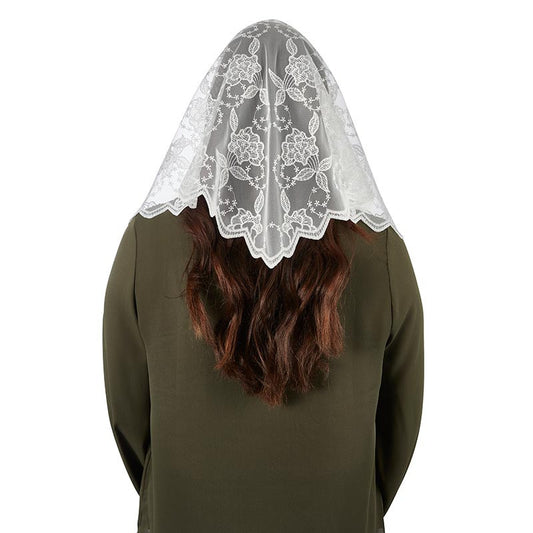 White Scallop Floral Chapel Veil