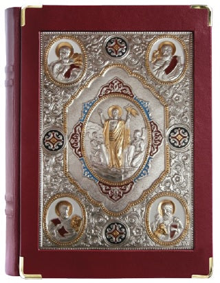 Resurrection of Christ and the Four Evangelists Book of the Gospel Cover | Silver & Gold Plated, Leather