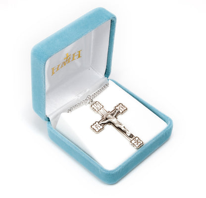Alpha Omega Sterling Silver Crucifix | 24" Endless Curb Chain
